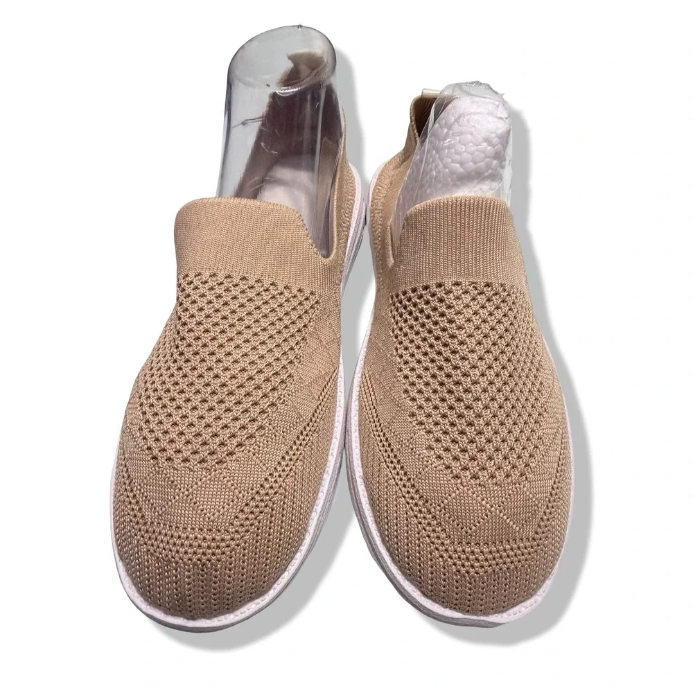 Unbranded Tan Mesh Knit Slip On Sneakers Lightweight Walking Shoes US 10